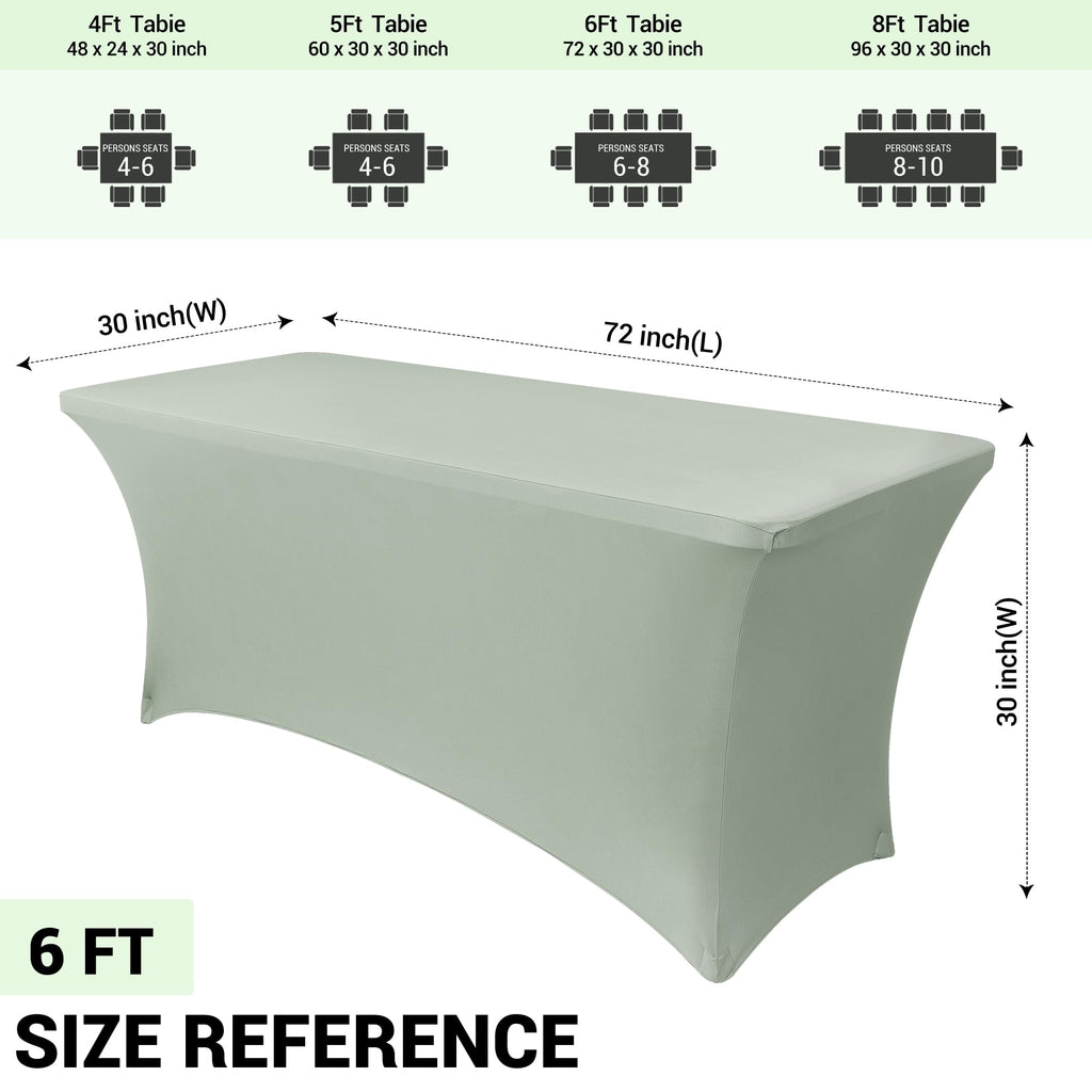 6ft Spandex Table Cover for Folding Tables, 2 Pack, Sage Green