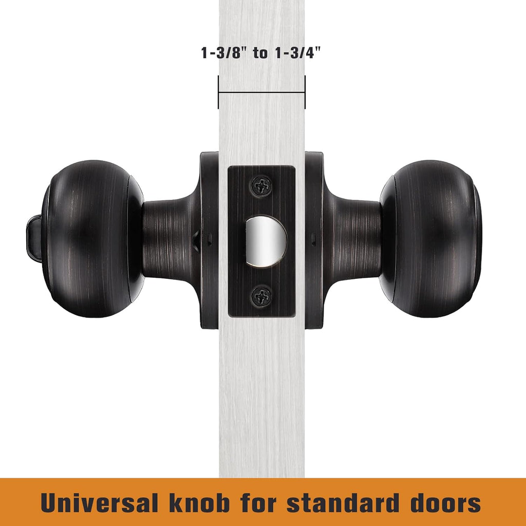Privacy Door Knob Door Handles, Interior Door Knobs Bathroom, Oil Rubbed Bronze, 6 Pack
