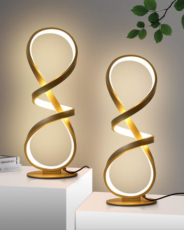 Gold Cool Table Lamps Set of 2, Modern LED Spiral Desk Light
