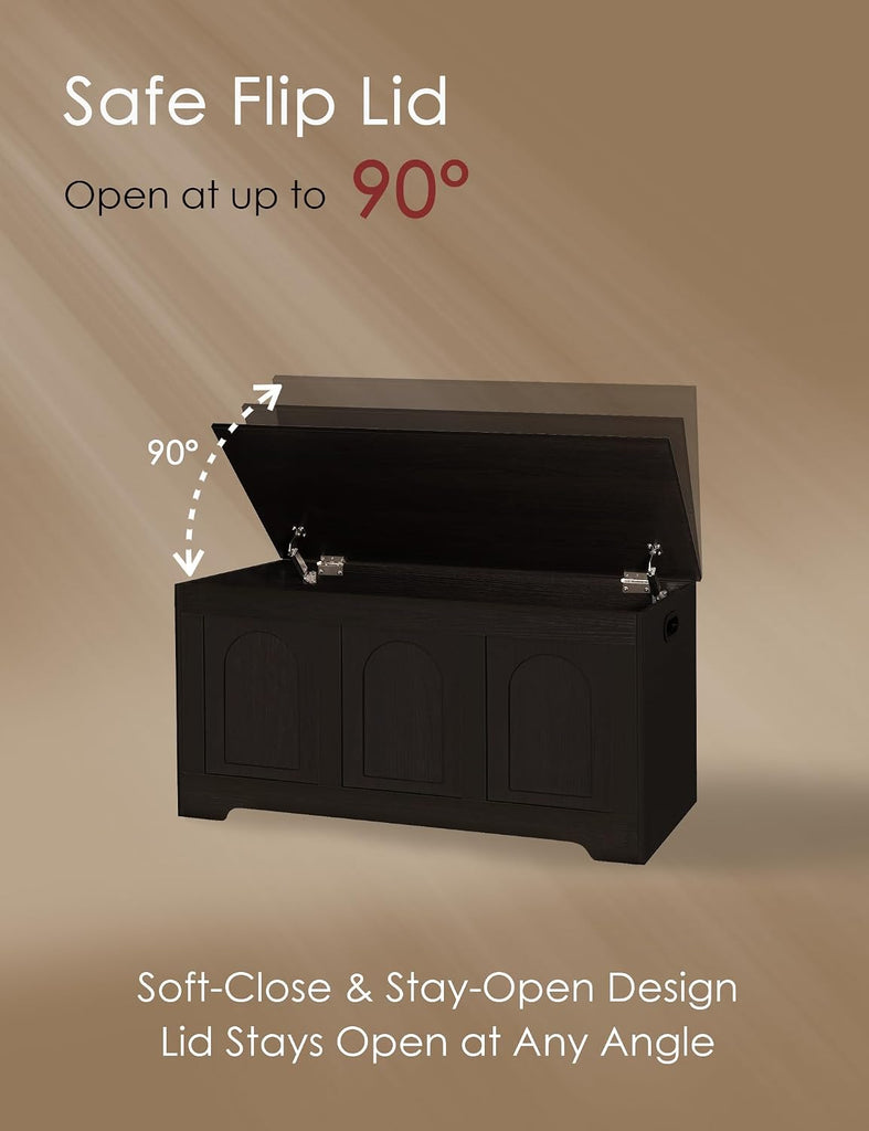 Storage Chest, Wooden Toy Box with Lid, 2 Soft-Close Hinges 39.4" | Entryway Shoe Bench, Finger-safe Flip-Top, Easy
