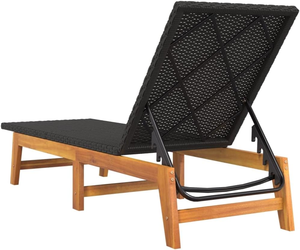 Sun Lounger Set of 2, Adjustable Outdoor Chaise Lounge Chair Poolside Garden, Modern Black Brown PE Rattan with Solid