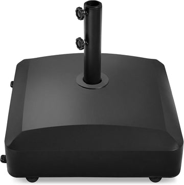 123lb Capacity Fillable Mobile Umbrella Base Heavy Duty Market Stand w/ 4 Wheels, 2 Locks, 2 Knobs - Black