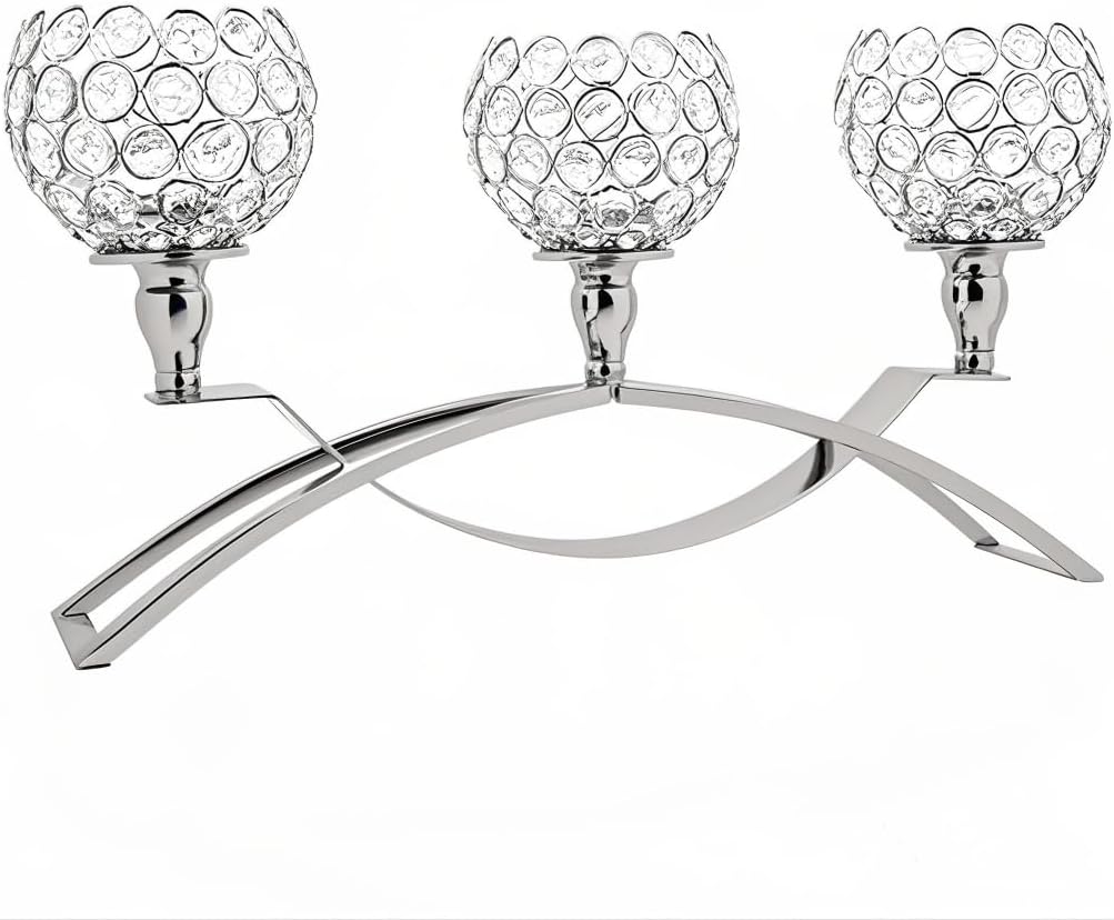 Crystal Candle Holders 3 Arms Silver Candelabras,Candle Holder, Crystal Table Centerpieces,Buffet Cabinet Candelabra