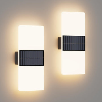 Solar Outdoor Wall Lights, 2 Pack IP65 Waterproof Morden Outdoor Acrylic LED Solar Wall Lantern, Wireless Exterior
