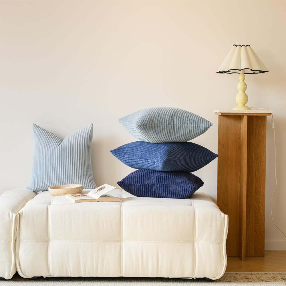 Decorative Corduroy Throw Pillow Covers 18x18 Inch Blue Ocean