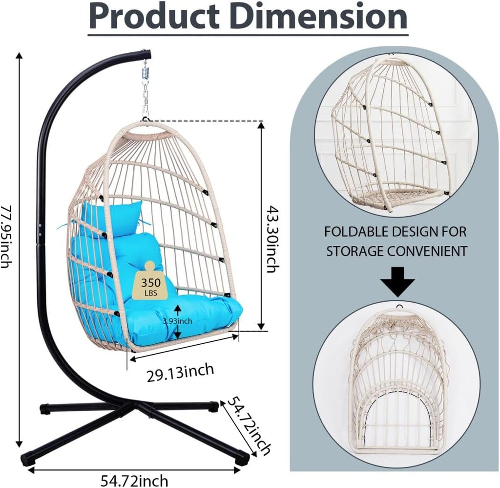 Hanging Egg Chair with Stand,Heavy Duty Indoor Outdoor Swing Chair with Cushion and Pillow, Wicker Hammock Egg Chairs