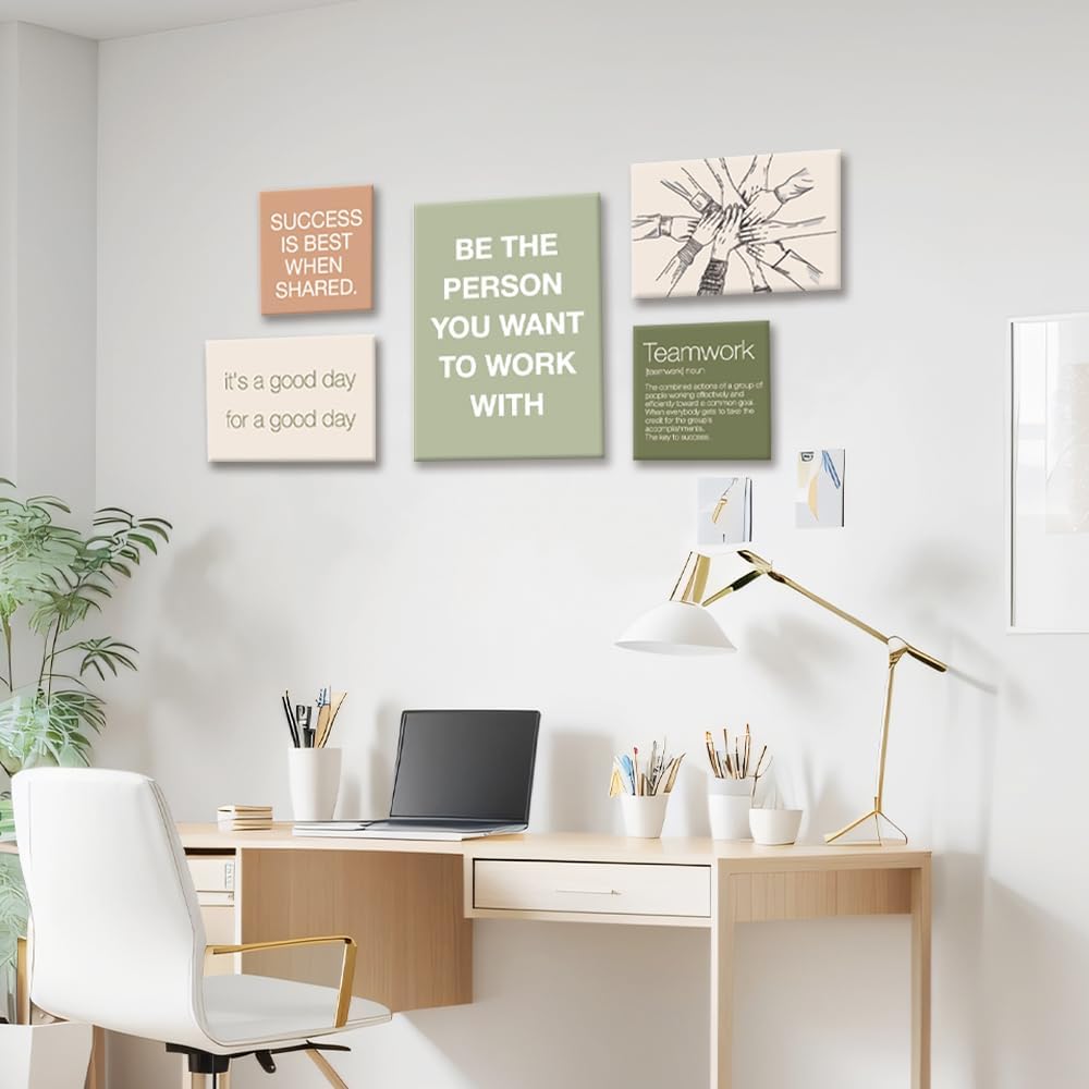 Office Wall Decor-Motivational Teamwork Office Wall Art Canvas Frame Set of 6-Team Work Leadership Workplace Bulletin