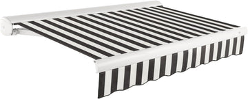 12' Full Cassette Right Motor (12' x 10') Retractable Patio Awning, Black/White Stripe