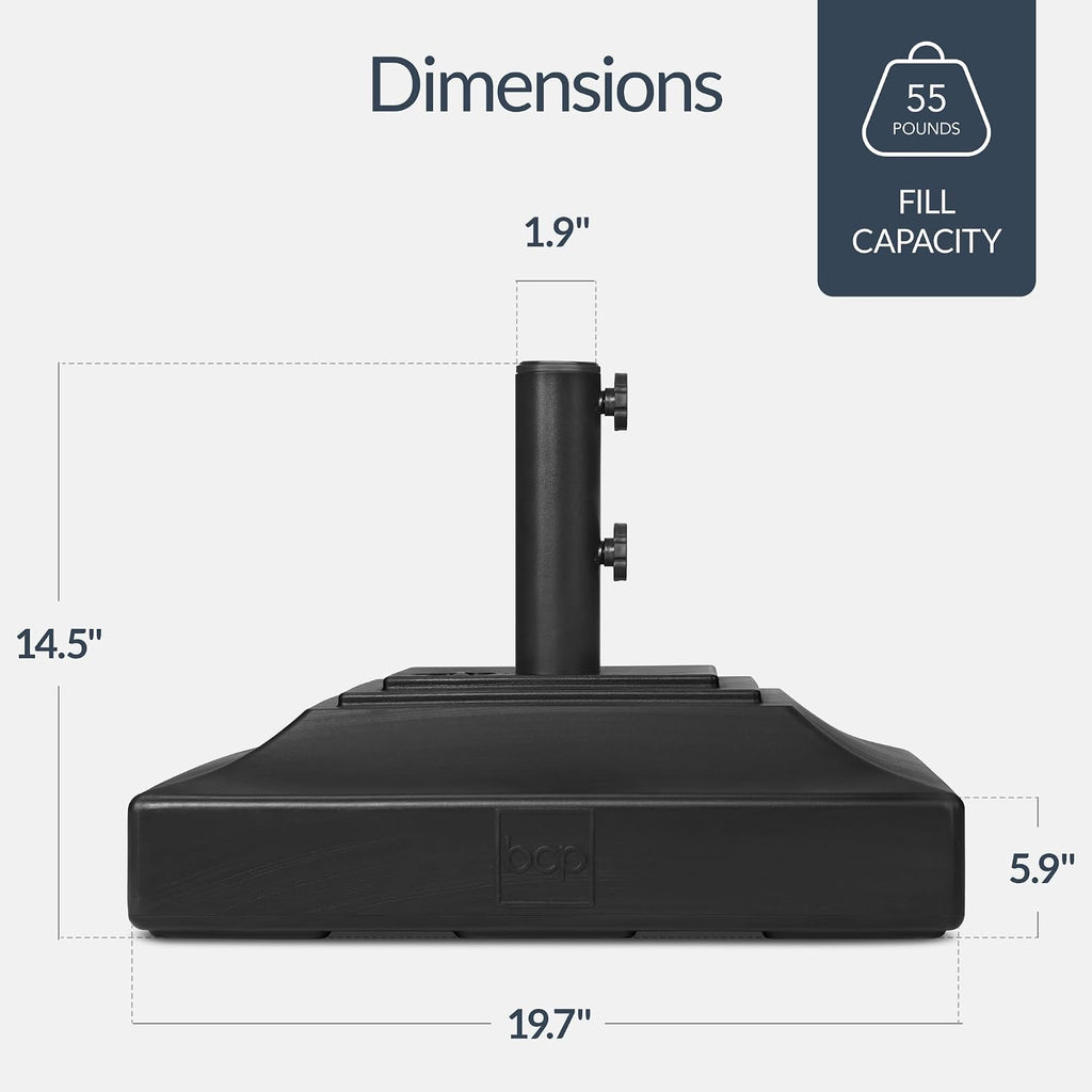 Fillable Umbrella Base Stand Pyramid Design Plastic Patio Umbrella Base Stand, Pole Holder w/ 55lbs Weight Capacity