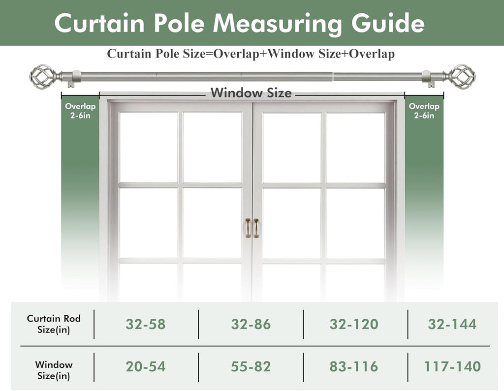 Antique Silver Curtain Rod, 7/8 Curtain Rods for Windows, Telescoping