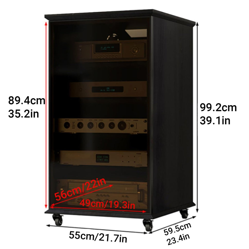AV Stereo Media Solid Wood Storage Cabinet Adjustable Shelves, Movable AV Equipment Cabinet Display Stand with Cooling