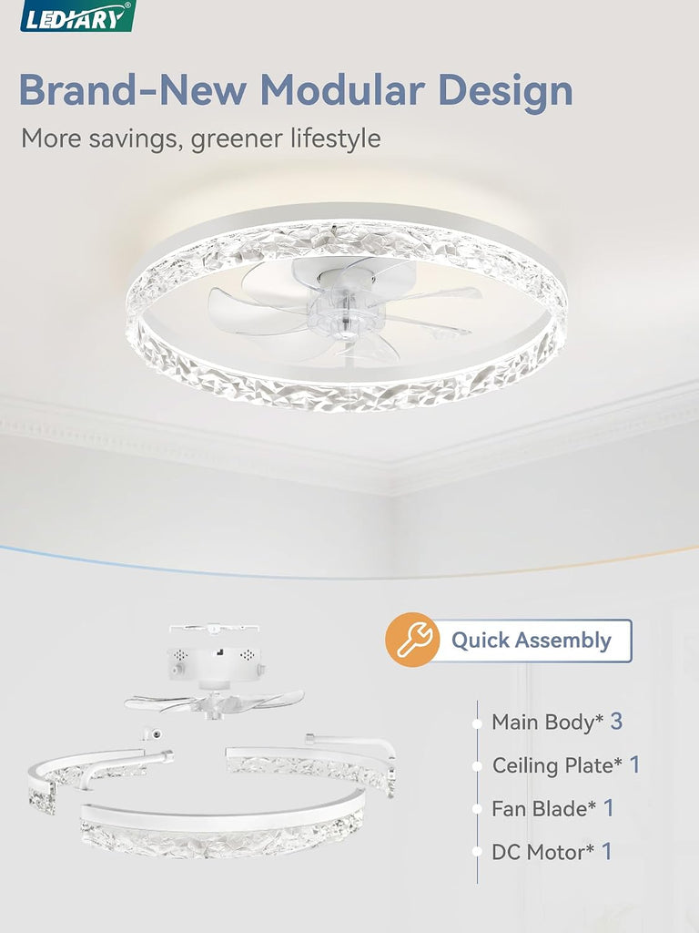 20" Modern Ceiling Fans with Lights and Remote, Dimmable Low Profile Ceiling Fan, Flush Mount Ceiling Fan