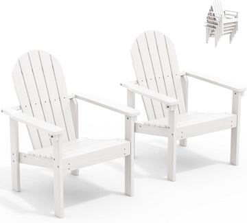 HDPE Stackable Adirondack Chairs Set of 2,Space-Saving, White | Weather-resistant Adirondack chair resists fading and