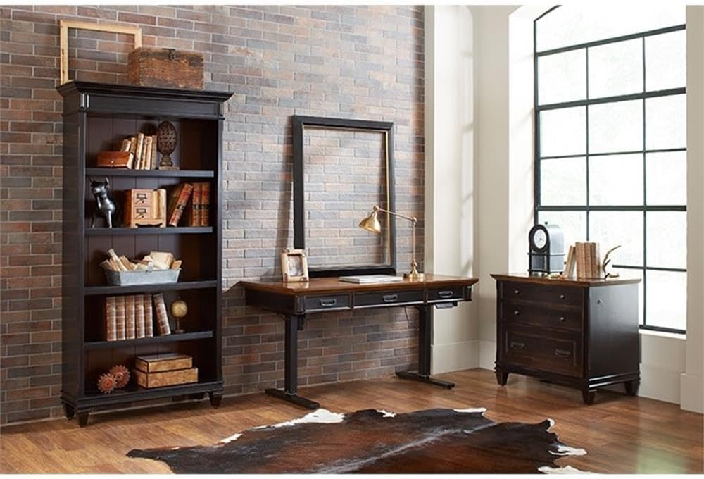 Hartford Wood Bookcase in Two Tone Distressed Black