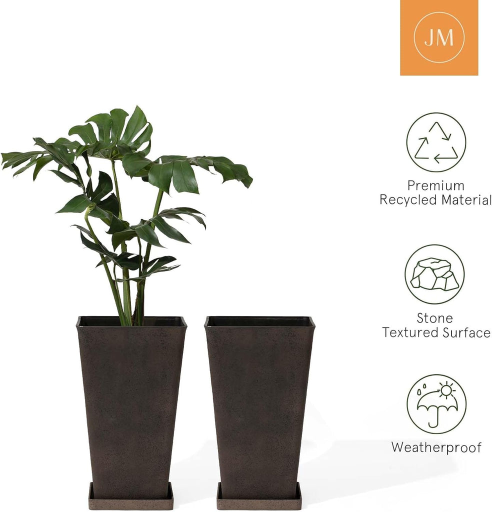 Tall Outdoor Planters Set of 4, 26 inch Large Tapered Square Planters for Indoor/Outdoor Plants, Large Outdoor Flower