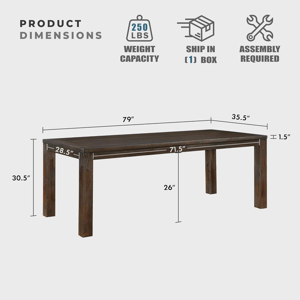 79" Dining Table for 8, Modern Rectangular Dining Room Table, Solid Acacia Wood Dining Table, Modern Wood Table with Solid Wood Leg for Kitchen/Dining/Living Room, Easy Assembly, Dark Brown