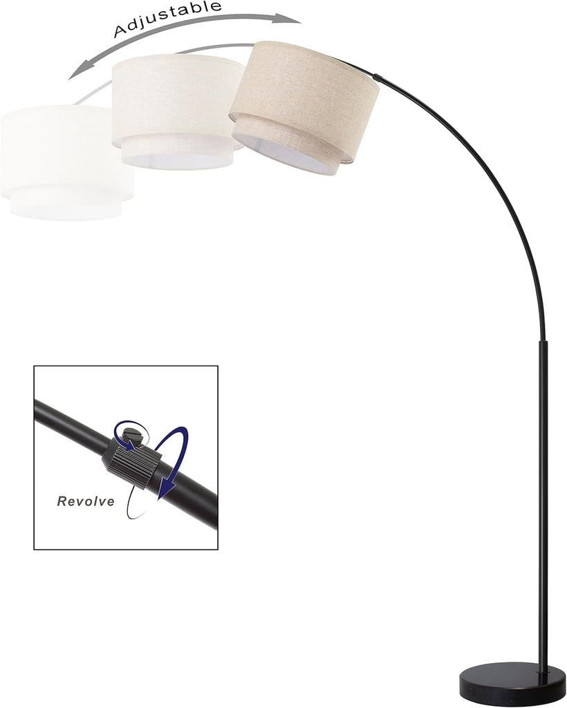 Modern Arcing Floor Lamp - Tall Stand Up Arching Drum Shade - Large Contemporary Floor Lamps and Bedrooms