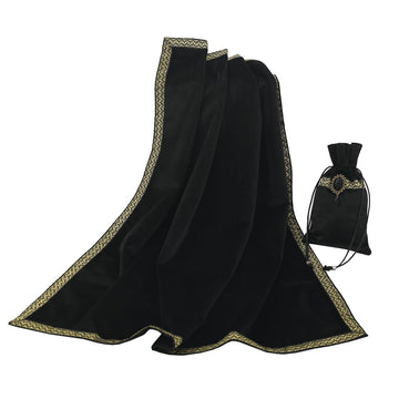 Wizard Tarot Table Cloth for Reading with Card Pouch Square Velvet Divination Tarot Cloth (Black 6)