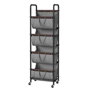 4 Tier Laundry Hamper with Wheels and Removable Bags, Grey
