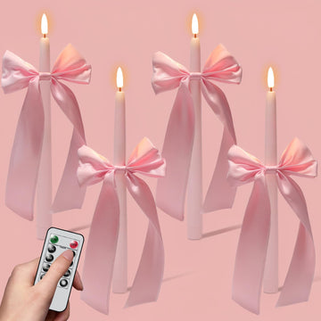 Pink Flameless Taper Candles with Remote Timer