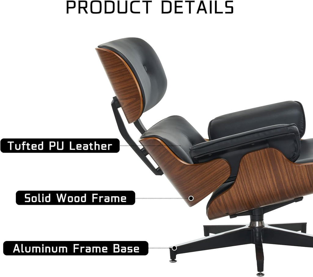 Modern Reading Chair and Ottoman — PU Leather