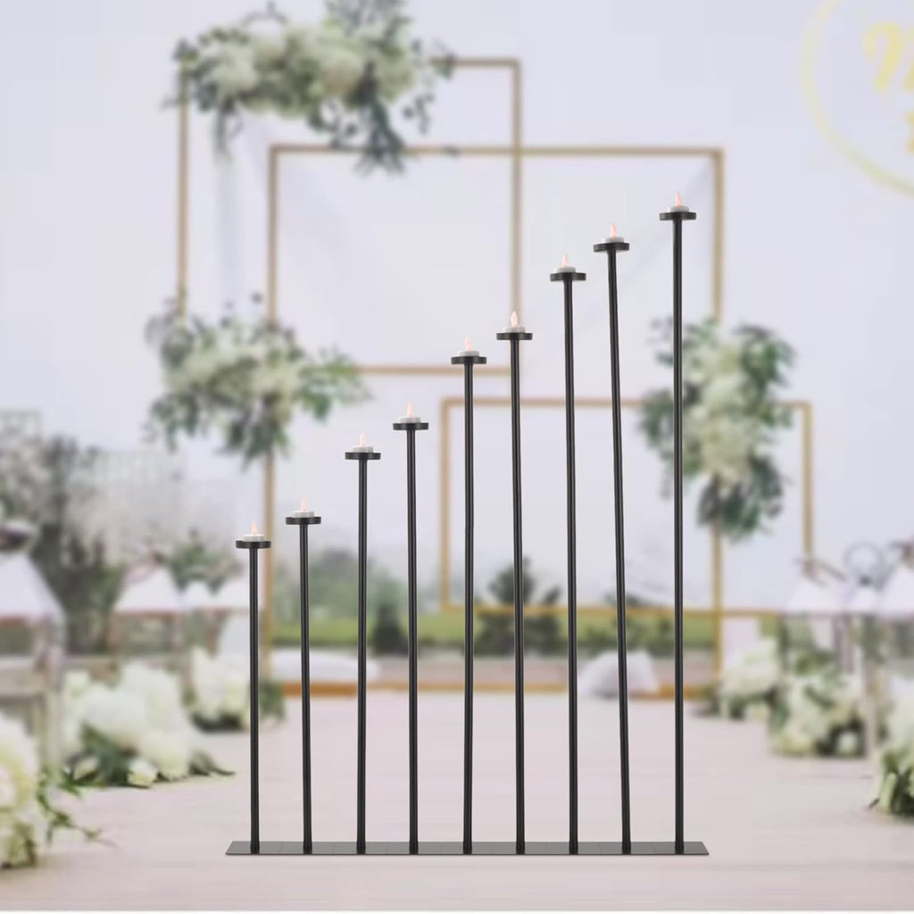 9-Piece Black Floor Candle Holders Set - 42" Tall Tiered Candelabra, Adjustable Iron Tealight Stands, DIY Home Decor