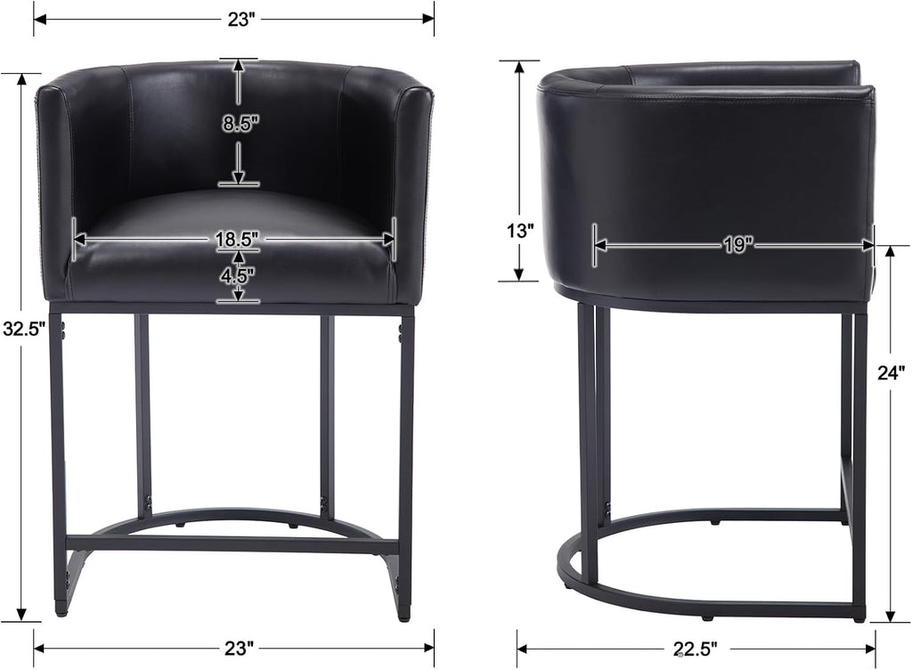 Modern Counter Height PU Leather Upholstered Bar Stools Set of 3, 24" Kitchen Counter Island Stools Bar Chairs