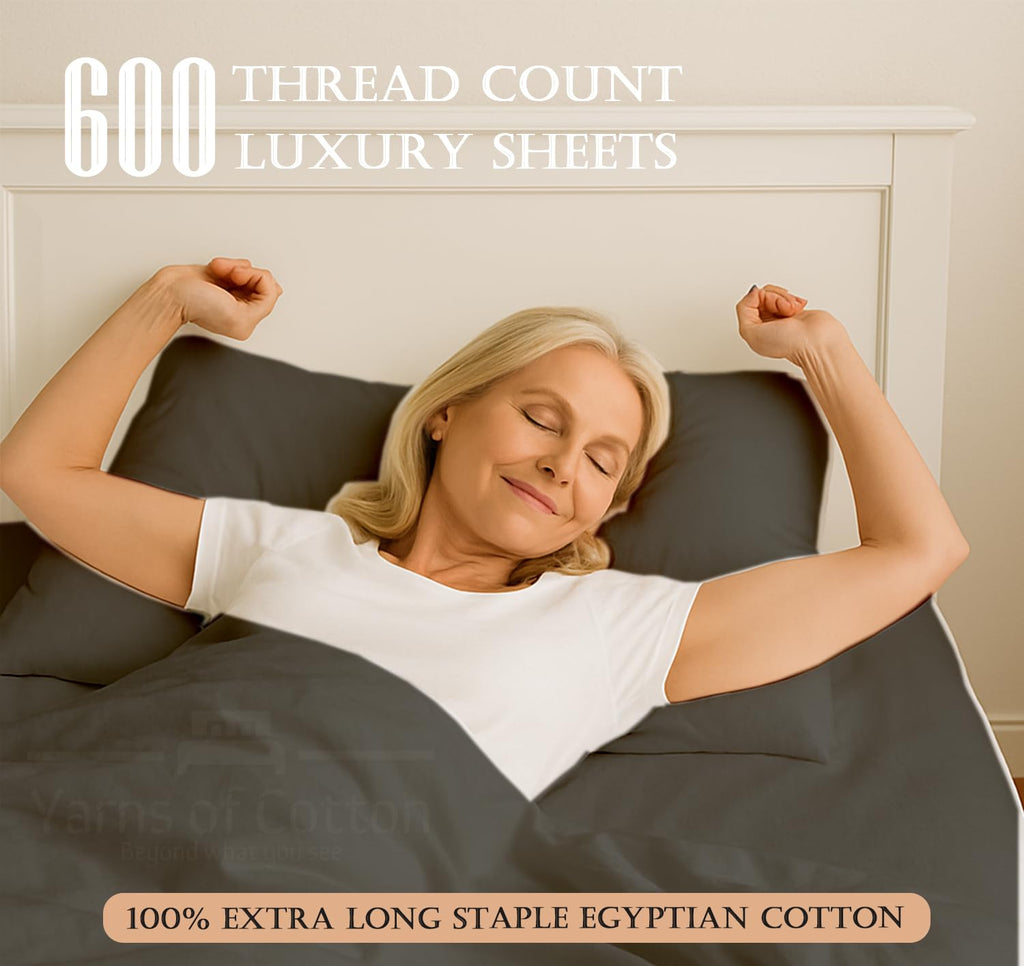600 Thread Count 100% Long Staple Egyptian Cotton Soft Combed, 4 Piece Sheets Set, Smooth & Soft Sateen Weave, Extra