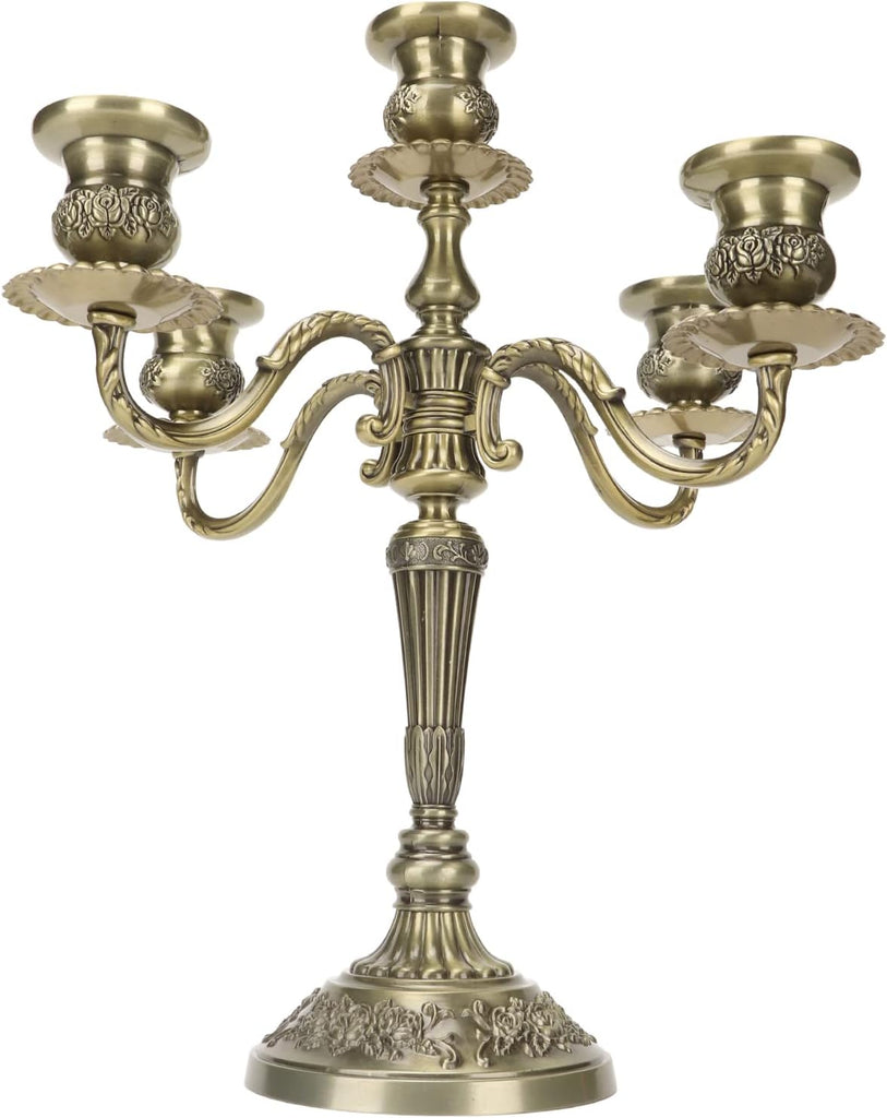 Gold Candle Holders,Metal Candelabra,5 Arms Wedding Event Candle Stand,Holiday Decorative Accessories Vintage Modern