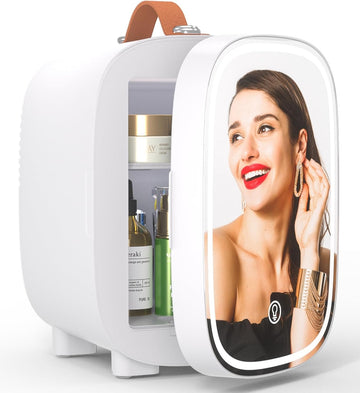 Mini Fridge for Bedroom Mirror Skincare Cooler & Warmer Portable Small Refrigerator 4 Liter/6 can with 12v AC/DC/USB