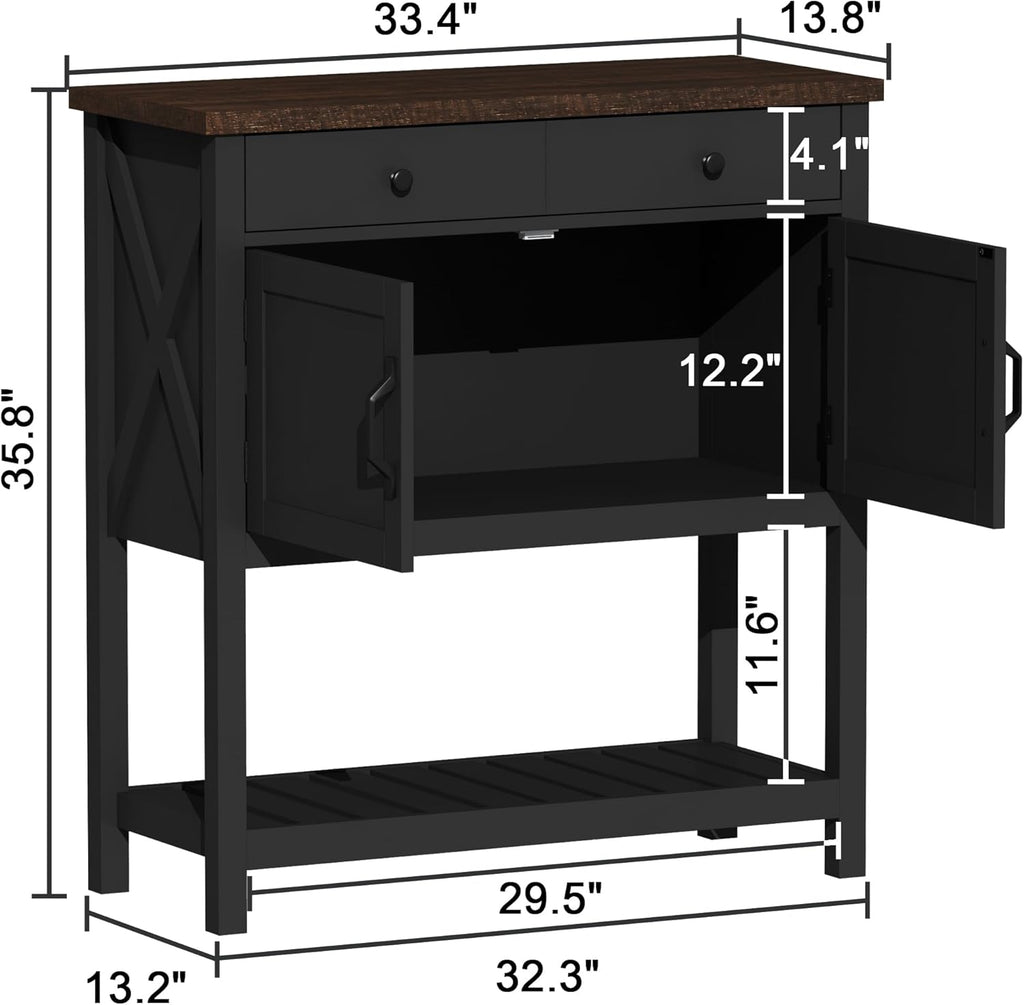 Farmhouse Console Table, Entryway Table with Storage Shelf, Coffee Bar Cabinet, Narrow Buffet Sideboard for Kitchen