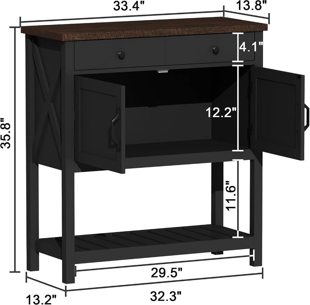 Farmhouse Console Table, Entryway Table with Storage Shelf, Coffee Bar Cabinet, Narrow Buffet Sideboard , Black