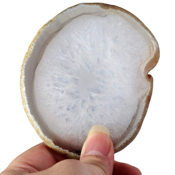 Polished Agate Geode Slices Cup Mats Coasters for Drinks Set of 2, Natural Stone Slab Place Cards for Wedding