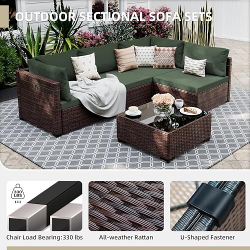 5-Piece Wicker Outdoor Patio Furniture Set | Brown for Backyard, Garden & Porch