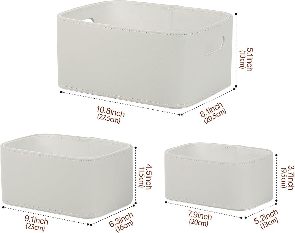 Faux Leather Storage Baskets Bins with Velvet Lining for Organizing, Storage, Gifts, Set of 3 Nesting Shelf Baskets