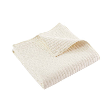 Cross Stitch - Quilted Throw - 50x60in. - 100% Cotton - Reversible Pattern - Cream with White Stitching