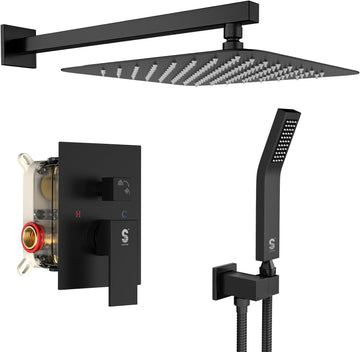 12 Inches Matte Black Shower System 12 Inch Brass Bathroom Luxury Rain Mixer Shower Combo Set Wall Mounted Rainfall