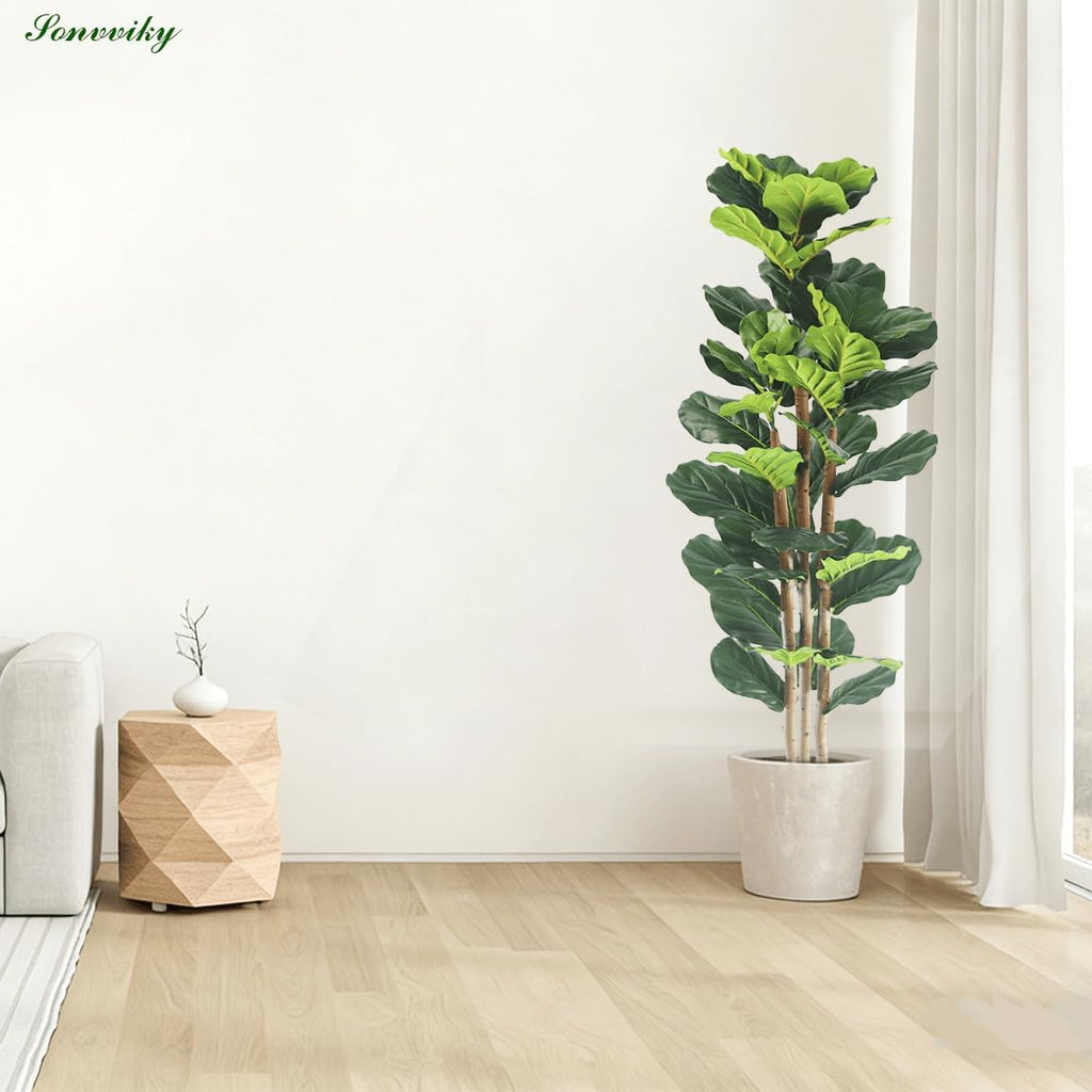 Artificial Fiddle Leaf Fig Tree 5ft - Fig Tree Artificial,Faux Fiddle Leaf Fig Tree with Realistic Resin Trunk &