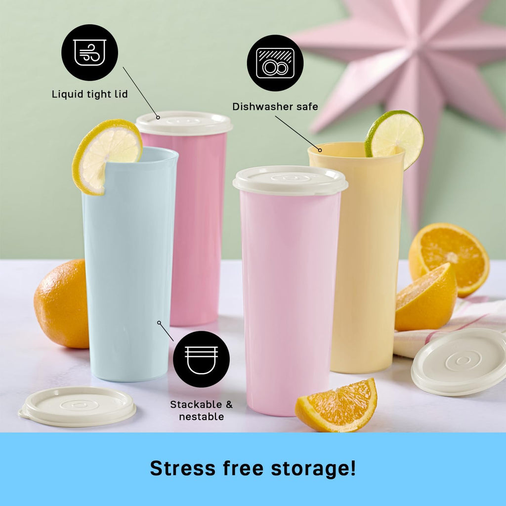 Tumbler Set in Multicolor, 12 Count, Dishwasher Safe and BPA Free (12 Tumblers, 12 Lids, 16 fl oz each)