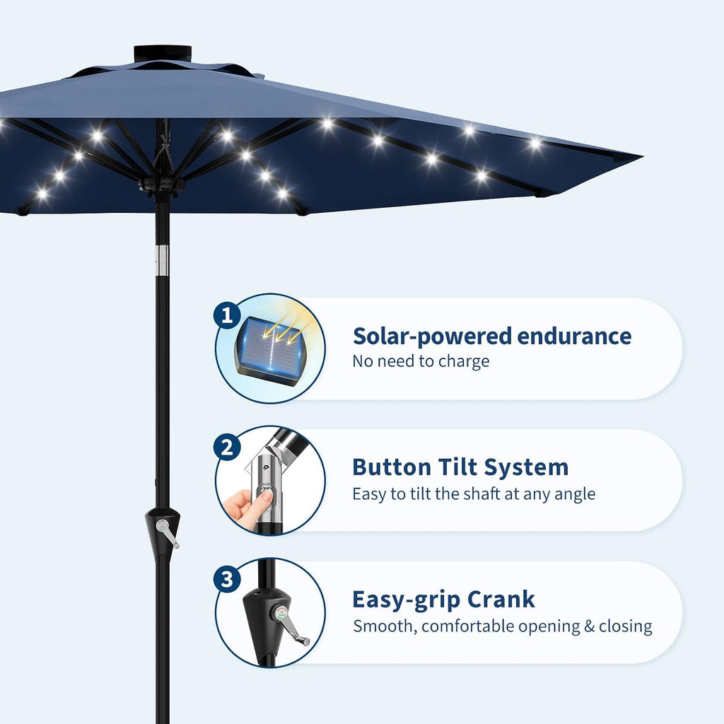 9FT Solar Patio Umbrella with 32 LED Lights
