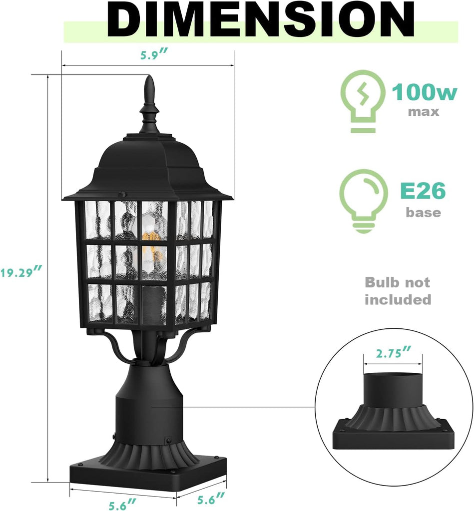 Outdoor Post Light 2-Pack, Exterior Lamp Post Light Fixture with Pier Mount Base, Exterior Pole Lantern Light
