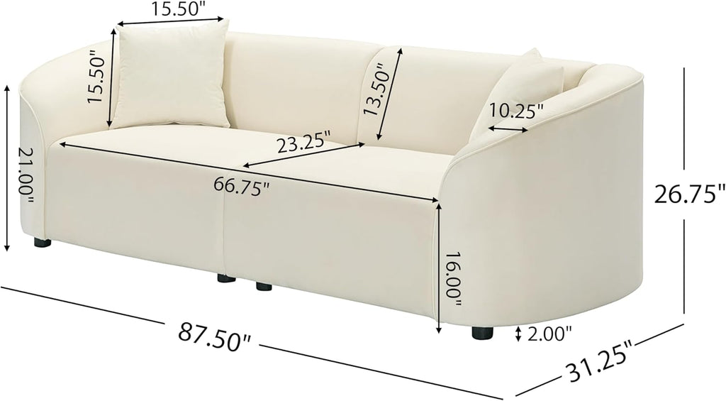 87.50" Velvet Curved Oversized 2 Seater Sofa, Upholstered Couch Chair, Soft Seating Lounge Sofa