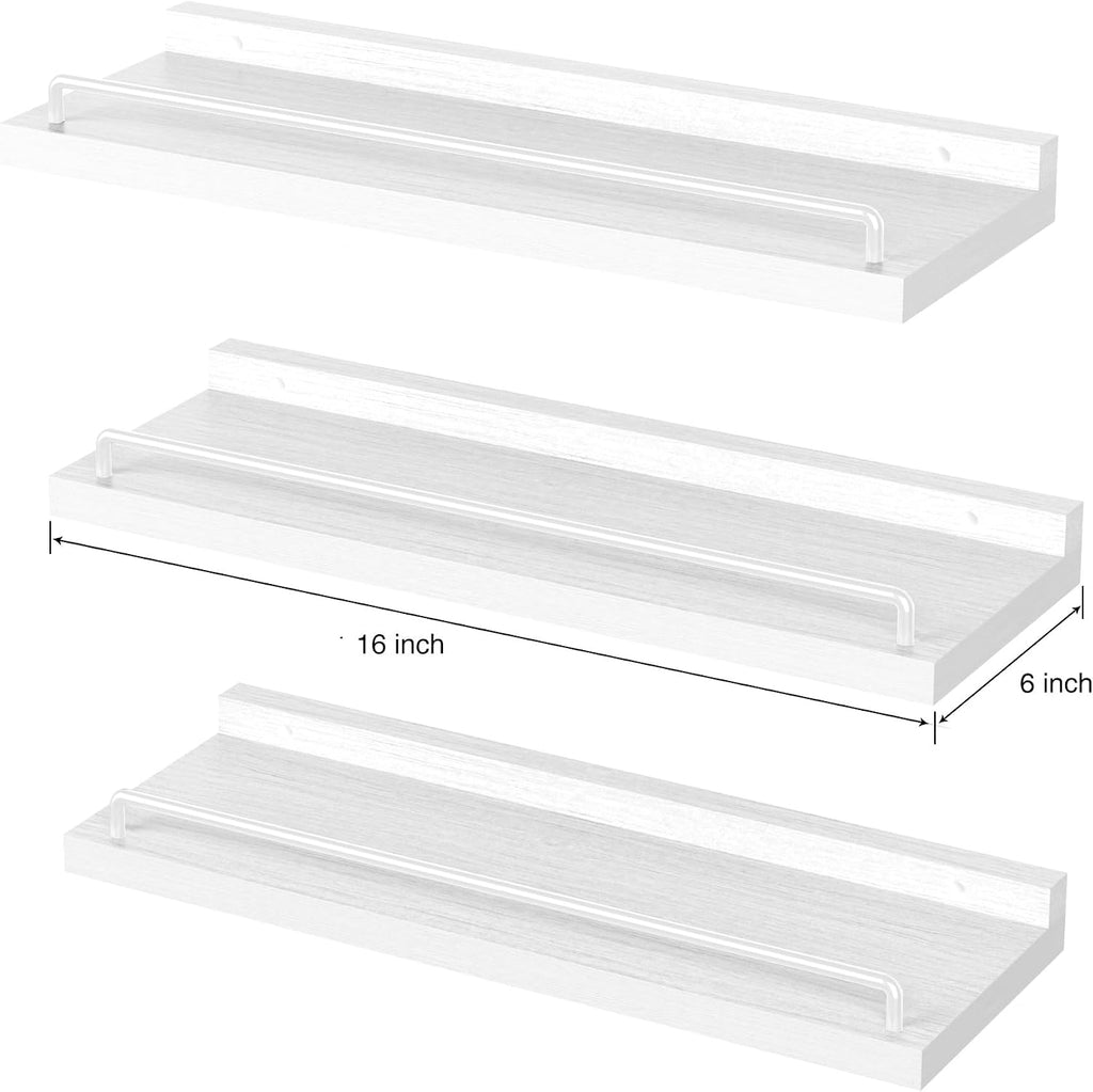 Floating Shelves for Wall Decor, White Shelves , Picture Frames, Plants, Kitchen (Set of 3)