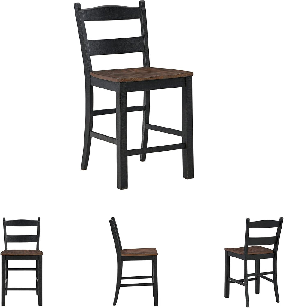Valebeck Casual Rustic Counter Height Bar Stool with Contoured Seat and Footrest, Set of 2, Wood, 24" High, Black