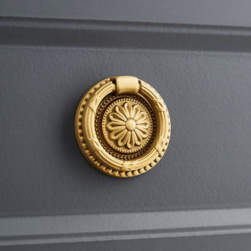 Brass Cabinet Rings Gold Knobs, Drawer Round European Handles Antique Gold Knobs Kitchen, 4 Pack