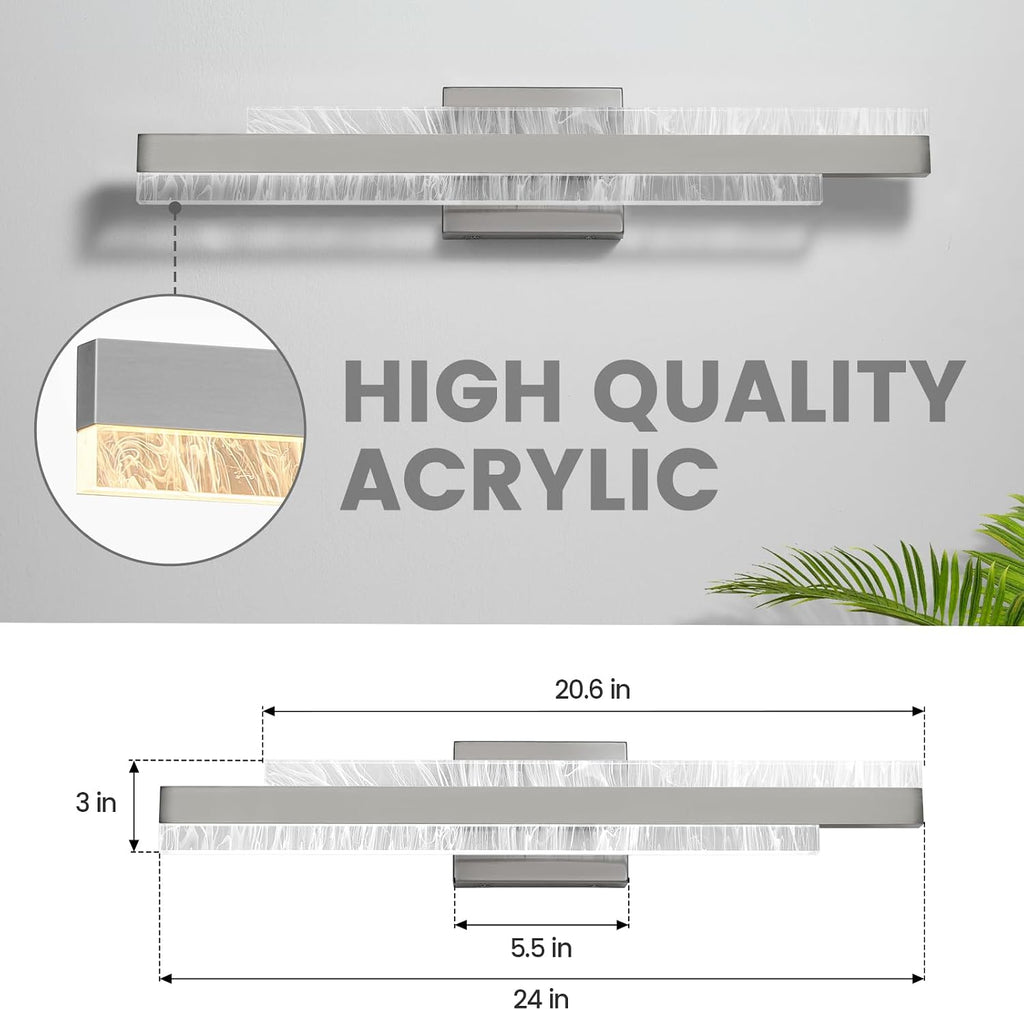 Bathroom Vanity Light: Brushed Nickel 24 inch 28W Dimmable LED Bath Bar Light Fixtures Over Mirror - Wall Sconce