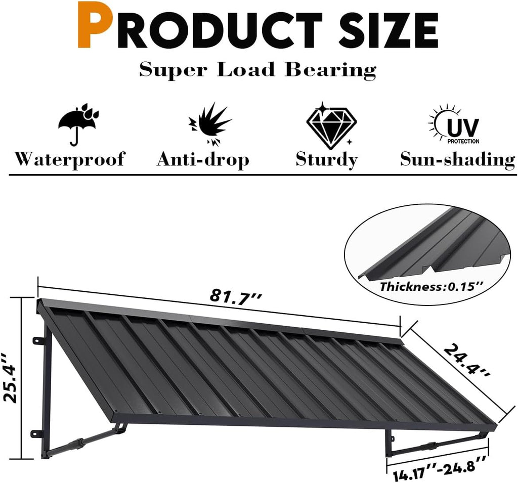 81x24 Inch Metal Awning for Door Entrance, Heavy-Duty Window Awning with Adjustable Angle, Weather-Resistant Outdoor