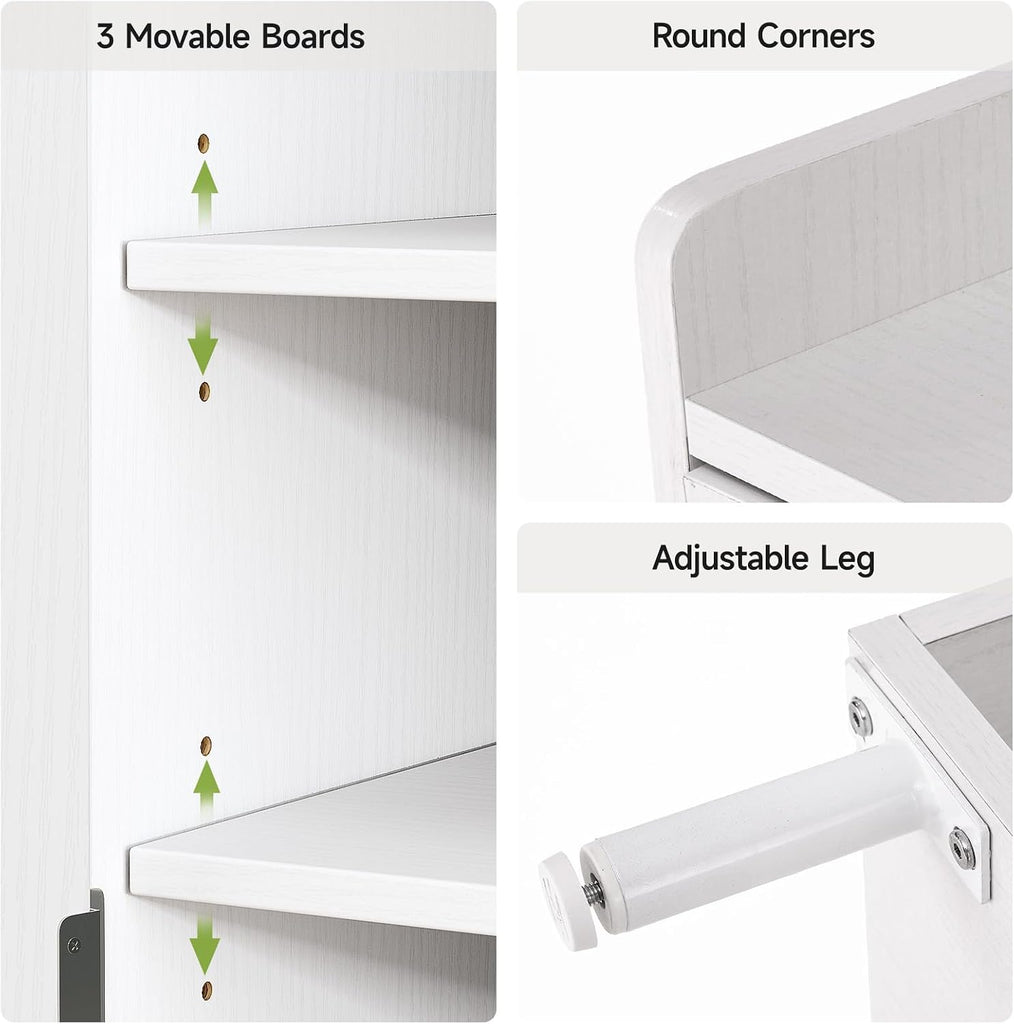 White 7+1 Tier Farmhouse Shoe Storage Cabinet - 45" Tall Entryway Organizer with Cross Molding Doors, 3 Adjustable