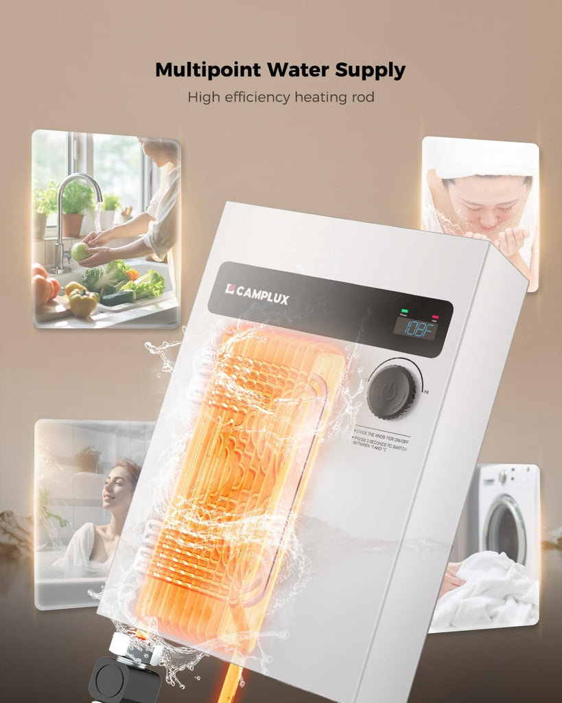 Electric Tankless Water Heater 27kW 240V, Instant Hot Water, Self-modulating Technology
