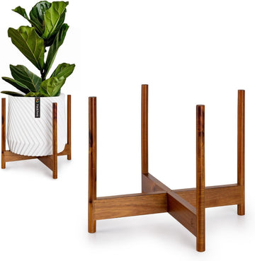 Mid Century Plant Stands for Indoor Planters, Acacia, 14.9 Inch | Plug In Design, Holds 200 lbs, Two High Options